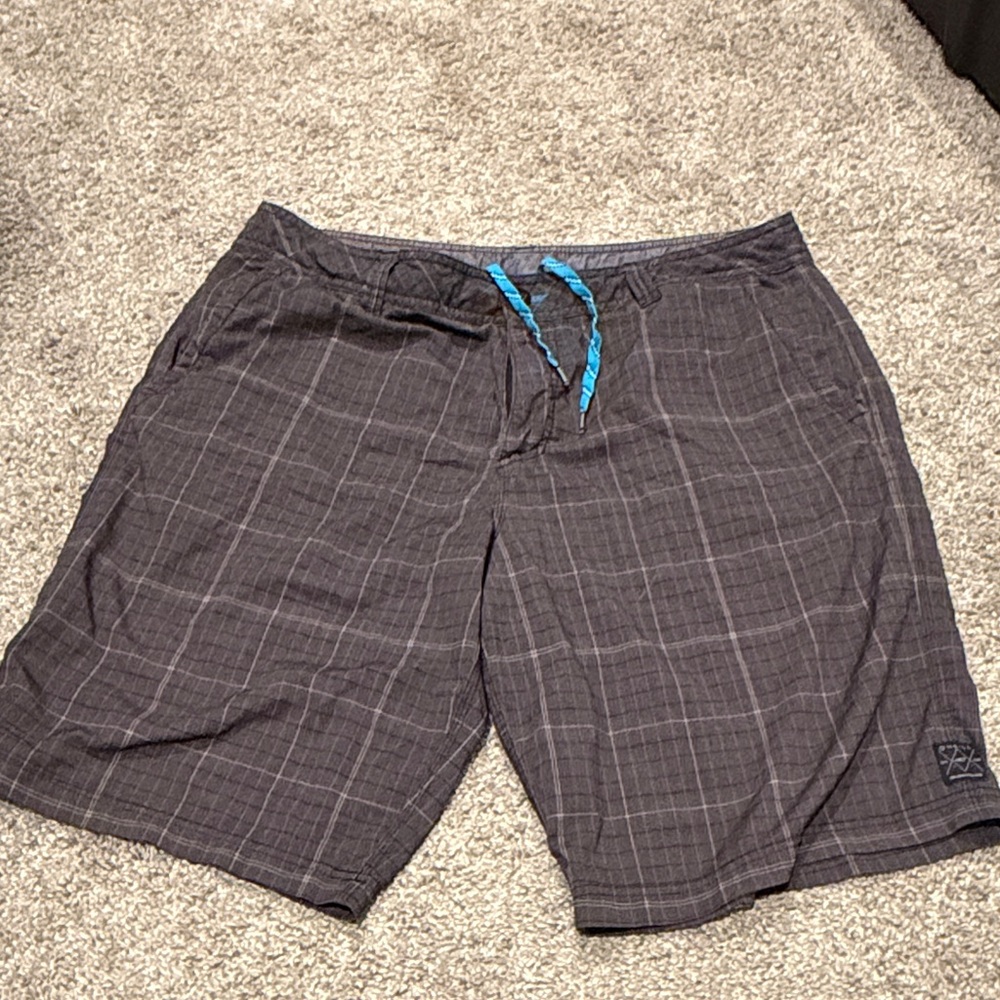 O'Neill Charcoal Plaid Swim Shorts with Blue Drawstring